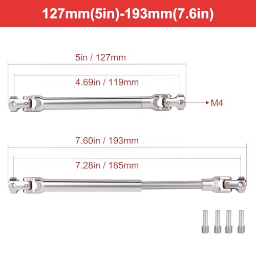 2pcs Hobbyfire 1/10 RC Crawler Drive Shafts Stainless Steel Universal Joint Driveshaft for Axial SCX10 II III Traxxas TRX4 Redcat Gen8 Gen7 Element Upgrades Parts(127-193mm) - style: 127-193mm