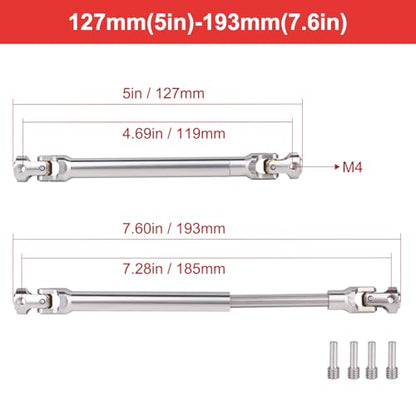 2pcs Hobbyfire 1/10 RC Crawler Drive Shafts Stainless Steel Universal Joint Driveshaft for Axial SCX10 II III Traxxas TRX4 Redcat Gen8 Gen7 Element Upgrades Parts(127-193mm) - style: 127-193mm