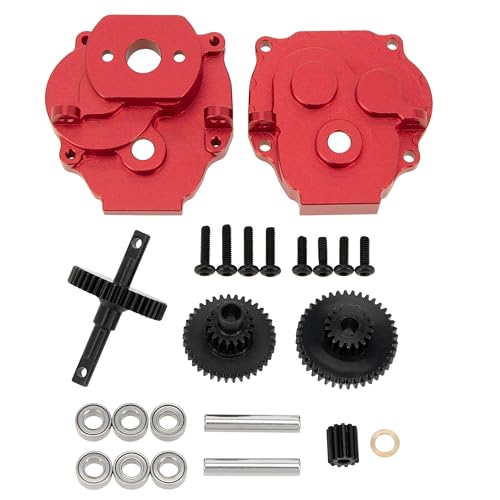 MEUS Racing Metal Gearbox Assembly Aluminum Transmission Housing with Steel Internal Gears for TRX-4M TRX4M 1/18 RC Crawler Car Upgrade Parts (HELIDIRECT) (RED) - color: Red