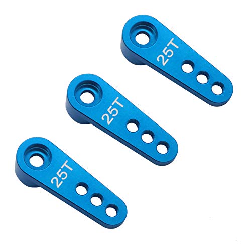 3PCS Metal 25T Servo Horn M3 Threads Steering Arm Server Rocker Adapter Compatible with Savox Power HD HSP Servos Motor 1/8 1/10 RC Car Truck,Blue