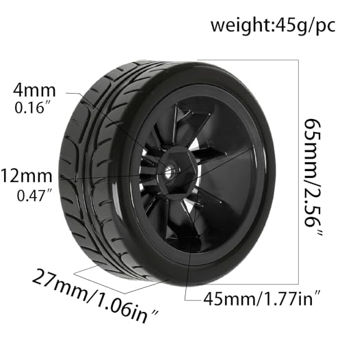 REDSPIDER 1/10 RC On-Road Wheel Tires 2.56" OD 10-Spoke Plastic Wheel hub and Rally Tires 12mm Hex Fit for 1/10 Tamiya TT01 TT02 XV02 XV01 WLtoys HSP Kyosho WR8 RedCat Sakura HPI (Black) - color: Black