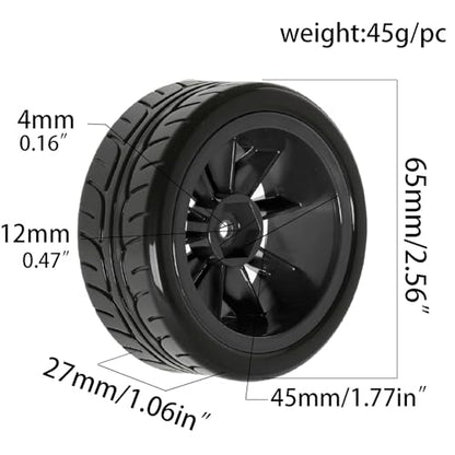 STMU 2.56" RC On-Road Tires & Wheel Set Rubber Tires with Plastic Rims 12mm Hex Compatible with 1/10 Scale Touring Cars HSP Tamiya Kyosho Traxxas Sakura WLtoys (Black) - color: Black