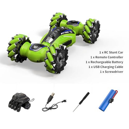 Gesture Sensing RC Stunt Car with Light Music and Mist Spray for Kids 6+, 4WD Off-Road Drift Remote Control Car, 2.4GHz Glove Remote, Rechargeable Toy Vehicle for Boys and Girls Birthday Gift - color: Green