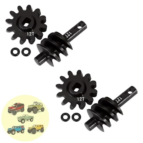 2pcs Steel Axle Differentials Gear 13T/2T Front and Rear Overdrive Differential Worm Gear for Axial SCX24 1/24 RC Crawler Truck Car Upgrades Parts Accessories (2T-12T) - color: 2t-12t