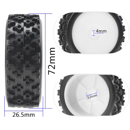 ShareGoo 72mm RC 1/10 On Road Rubber Tires & Wheel Rims 12mm Hex Compatible with Tamiya TT01 Kyosho Fazer Mk2 Traxxas 4Tec 2.0 HSP HPI 1/10 RC On Road Racing & Touring Car (White) - color: White