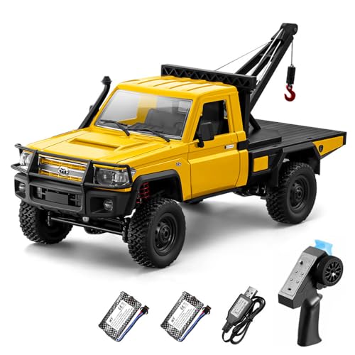 RC Truck with Crane, 1:12 Scale RC Crawler, MN-82T Remote Control Car, 2.4GHz 4WD All Terrain Off Road Pickup Truck Wrecker Vehicle with Lights for Adults (Yellow) - color: Yellow
