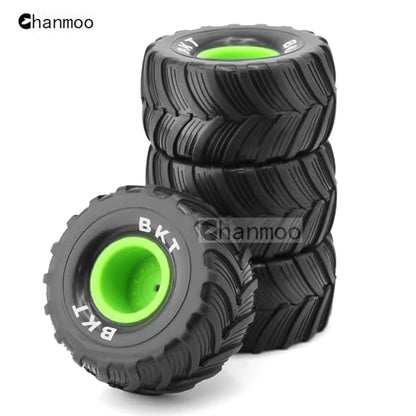 1/18 RC Monster Truck Tires and Hard Plastic Wheels Rims 12mm Hex 1/16 Rubber Buggy Off Road Tyres OD 100mm for 1:16 1/12 1/14 Scale Truck Car Traxxas E-REVO HSP HPI Tamiya Losi 4PCS (Green) - color: Green
