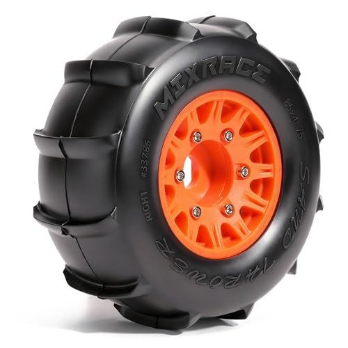 Pre-Glued Sand & Snow Paddle Wheel & Tire Set for 1/10 RC Truck Fits Slash, Arrma Fury/Senton, Tekno SCT410, HSP 94155, 117 x 45.5 mm, 12/14/17 mm Hex, 4 pcs, Orange - color: Orange