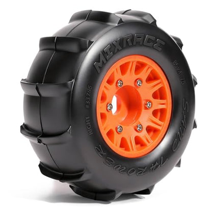Pre-Glued Sand & Snow Paddle Wheel & Tire Set for 1/10 RC Truck Fits Slash, Arrma Fury/Senton, Tekno SCT410, HSP 94155, 117 x 45.5 mm, 12/14/17 mm Hex, 4 pcs, Orange - color: Orange
