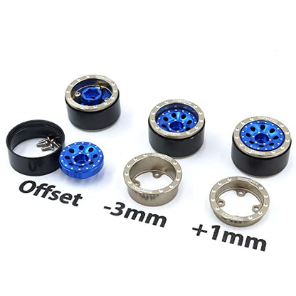 Adjustable Offset 1.0 Beadlock Wheels Rims Champagne Blue Color, Positive & Negative Heavy 21g/Rim for Axial SCX24 90081 Other 1/24 RC Micro Crawler, (4-Pack) - color: Champagne & Blue