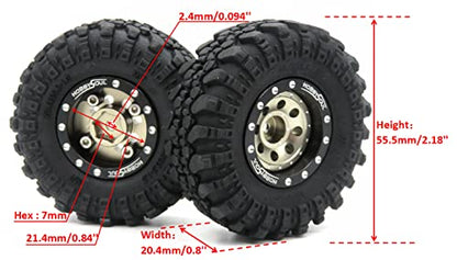 RC 1/24 Tires & Heavy Adjustable Offset 1.0 beadlock Wheels, 1.0 Wheels Rims and Tires for 1:24 RC Crawler Axial SCX24,(4-Pack, Assembled) - color: Black & Champagne