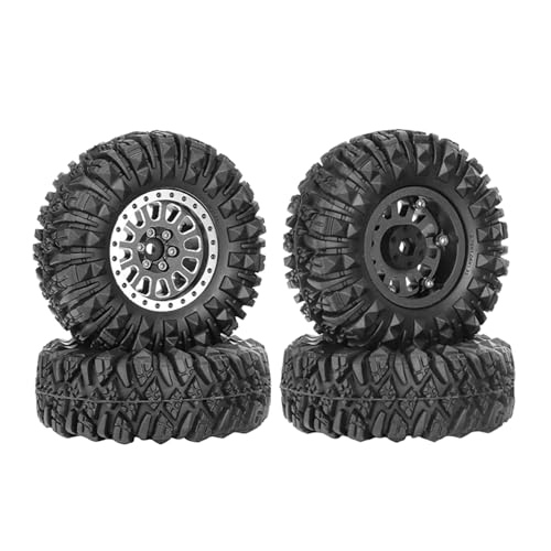 4PCS 1.3" Aluminum Alloy Beadlock Wheel Rims All-Terrain Tyre 70mm Rubber Tires Set with 5mm & 7mm Hex for 1/12 1/14 1/18 1/24 RC Rock Crawler Car Upgrade Parts (D-Black) - color: D-black