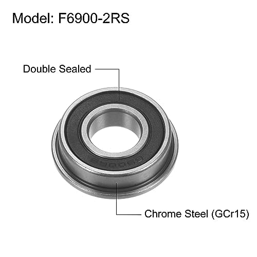 uxcell F6900-2RS Flanged Ball Bearing 10x22x6mm Double Sealed Chrome Steel Flange Bearings, 10pcs - size: F6900-2RS