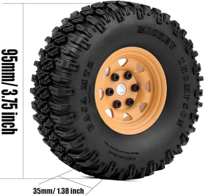 4PCS 1.55 inch Aluminum Metal Beadlock Wheels Rim Rubber Tires Set Replacement for 1/10 RC Crawler Car D90 TF2 Tamiya CC01 CC02 LC70 JIMNY Axial AX90069 Upgrade Parts (Yellow) - color: Yellow