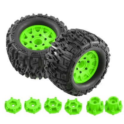 REDSPIDER•12mm/14mm Hex RC Wheels and Tires for 1/10 RC Truck Traxxas Rustler Stampede Hoss 2wd 4x4 vxl Tires Wheels Arrma Redcat RIAARIO AMORIL 4PCS (Green) - color: Green