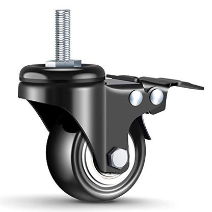 2 Inch Stem Casters, DICASAL Double Brakes Black PU Imperial Inch 5/16"-18x1 Screw Thread 360° Swivel Caster Wheels for Furture Carts DIY Stands 4 Pack - style: 2 Inch
