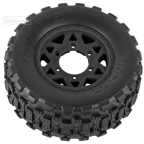 RC Truck Tires RC Wheels and Tires,12mm/14mm/17mm Hex RC Tires for 1/10 Slash 4×4 2WD,Arrm a Senton,Axia1 Red cat Rc 4wd,Off-Road Tire w/RC Wheels Hex,Black - color: Black(4pcs)