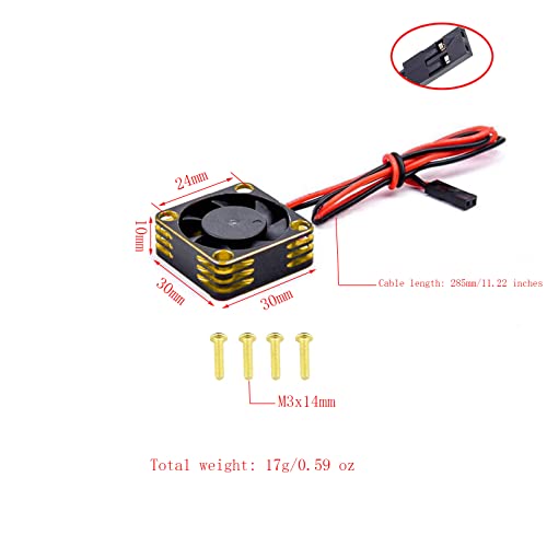 Lifehead 28000RPM Motor and ESC Cooling Fan Cooler RC Aluminum Cooling Fan for RC car 1/8 1/10 1/12 Scale 540 550 and Other Brushed/brushless Motors (red + Gold) 30 * 30mm - color: Golden (30*30*10mm)
