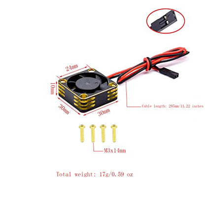 Lifehead 28000RPM Motor and ESC Cooling Fan Cooler RC Aluminum Cooling Fan for RC car 1/8 1/10 1/12 Scale 540 550 and Other Brushed/brushless Motors (red + Gold) 30 * 30mm - color: Golden (30*30*10mm)