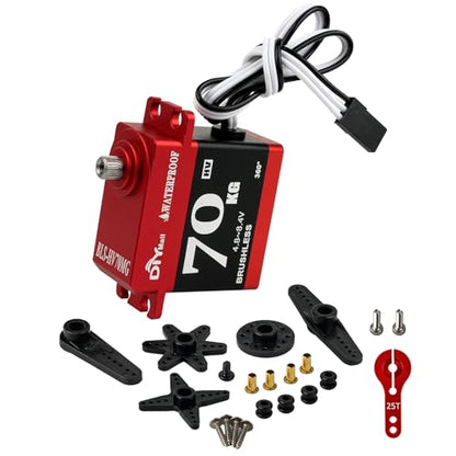 70kg Digital Servo Waterproof High Torque Brushless Motor Steel Gear Servo with 25T Metal Horn for 1/8 1/10 RC Car/Robot/Boat/Plane (360 Degree Continuous Rotation) - style: 360 degree continuous rotation