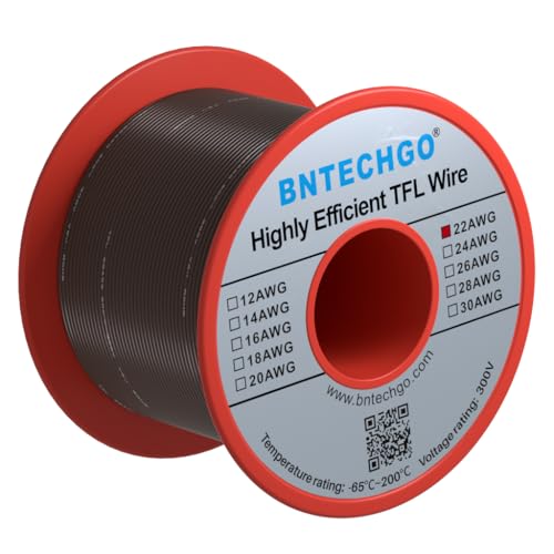BNTECHGO 22AWG FEP Teflon Coated Wire Brown 100ft Tin-Plated Copper | 22 Gauge Strands Wire High-Temp FEP Insulation, -65°C to 200°C Rated, Aerospace Wiring, Medical Wiring, Scientific Equipment - size: 100ft Brown