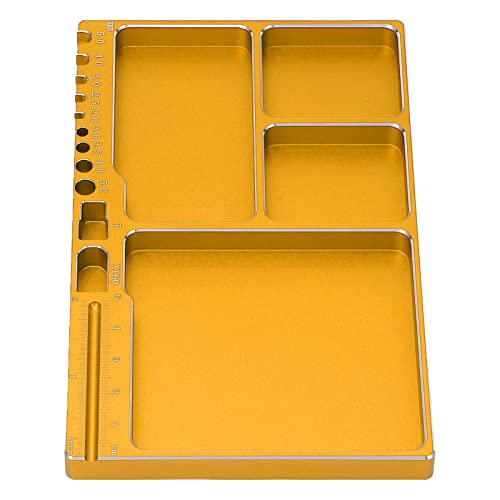 Magnetic Screw Tray, Aluminum Alloy RC Repair Tool Tray with Strong Magnetic Pad for Screws Nuts and Washers, Portable Magnetic Parts Tray for RC Cars Aircraft Helicopters (Gold) - color: Gold