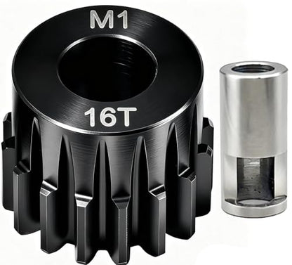 16T M1 8mm Steel Pinion Gear with 8mm to 5mm Adapter Shaft for Traxxas 1/5 X-MAXX 1/10 RC Car Buggy Truck, Available in 14T to 30T Mod 1 Motor Gear for Enhanced Performance and Durability - size: 16T