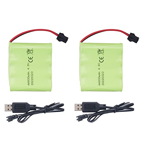sea jump Accessories 2PCS AA 4.8V 800mAh Rechargeable RC Toy Car Battery SM2P Plug RC Truck Stunt Car Excavator Toy Car Battery and USB Charging Cable
