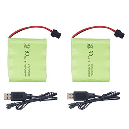 sea jump Accessories 2PCS AA 4.8V 800mAh Rechargeable RC Toy Car Battery SM2P Plug RC Truck Stunt Car Excavator Toy Car Battery and USB Charging Cable