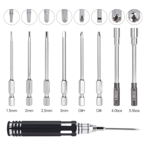 10pcs RC Model Repair Tools Kit with 1.5/2.0/2.5/3.0/4.0/5.5mm Hex Screwdrivers Wrench Phillips & Slotted Screwdriver, Metal Tray for RC Cars Helicopter Drone Boat (10pcs Kit) - color: 10pcs Kit