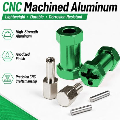 4PCS 12mm Hex Hub 25mm Aluminum Extension Hex for Axial SCX10 D90 90046 | 25mm CNC Wheel Hex Extenders for 1/10 RC Crawlers Redcat Gen7/Gen8 CC01 RC4WD Wider Stance & Tire Clearance with M4 Nuts Pins - color: Green