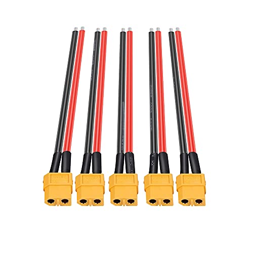 XT60 Connectors 5Pair(10pcs) with 15cm(5.9in) 12AWG Ultra Soft Silicone Extension Cable ,Male & Female Plug for RC Battery ,Drone ,FPV Car,RC Car,Portable Power Station,Solar Generator