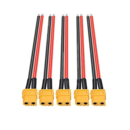 XT60 Connectors 5Pair(10pcs) with 15cm(5.9in) 12AWG Ultra Soft Silicone Extension Cable ,Male & Female Plug for RC Battery ,Drone ,FPV Car,RC Car,Portable Power Station,Solar Generator