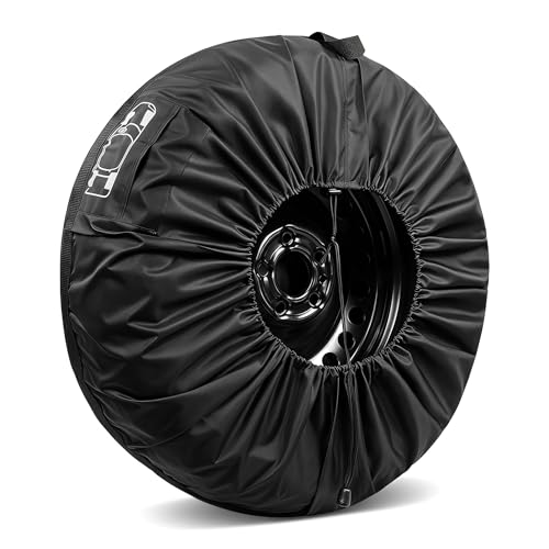 1 PC Car Spare Tire Cover, 210T Oxford Cloth Car Tire Protector, Dustproof Sunproof Tire Storage Bag with Handle, Universal for Most Cars, Trucks, SUVs (Black)