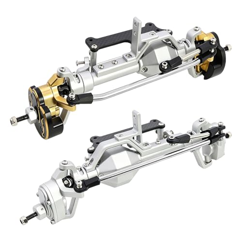 LCG 4WS Heavy Aluminum Front Rear Portal Axle Set+Brass Knuckles 50° 4 Wheel Steering for 1/10 RC Crawler Axial Capra 1.9 Chassis (Silver) - color: Silver
