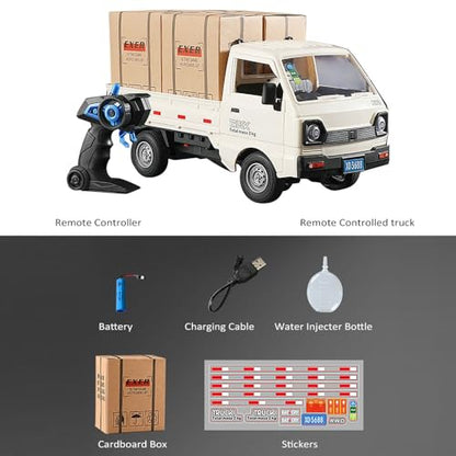 GoolRC Remote Control Car Kei Truck, 1:16 Scale RC Transport Pickup Truck with Spray and Light, 2.4GHz All Terrain RC Cars for Teens and Adults Christmas or Birthday Gift (White) - color: White