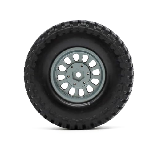 1.3” Brass Beadlock Wheels & All-Terrain Tires Set for 1/18 1/24 RC Crawler TRX4M, Axial SCX24 / AX24, Redcat Ascent-18, FMS FCX24, -5.40mm Offset, 7mm Hex, 4 pcs, Gunmetal Gray