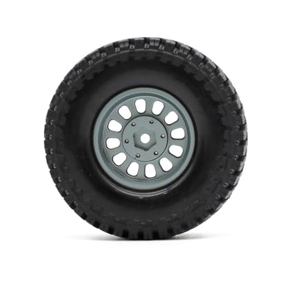 1.3” Brass Beadlock Wheels & All-Terrain Tires Set for 1/18 1/24 RC Crawler TRX4M, Axial SCX24 / AX24, Redcat Ascent-18, FMS FCX24, -5.40mm Offset, 7mm Hex, 4 pcs, Gunmetal Gray