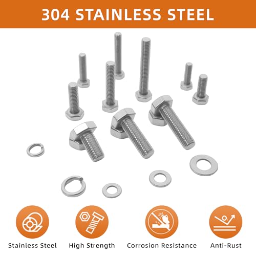 304 Stainless Steel (A2-70) Metric Bolt & Nut Assortment Kit - 408pcs M5/M6/M8 Hex Bolts, Nuts & Washers Set - Fully Threaded 18-8 Stainless Steel Hardware Kit - size: 408PCS Kit
