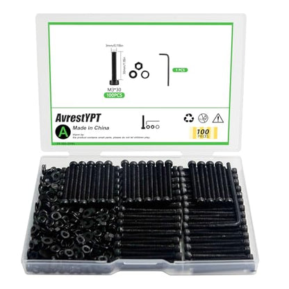 100 Pcs M3 x 30mm Socket Head Screws, Grade 12.9 Alloy Steel Fully Threaded Machine Screws, Metric Bolts Assortment Kit for Furniture Assembly - size: M3x30mm-100pcs