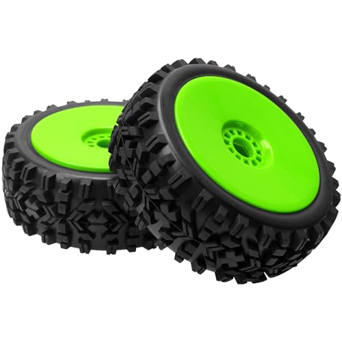 ShareGoo RC Hobby OD 4.72" 1/8 Scale RC Buggy Wheels & Rubber Tires 17mm Hex Rims Compatible with Arrma Typhon 3S 6S Kyosho Losi 8IGHT Traxxas Redcat HSP HPI 1/8 Scale Off Road Car Buggy (Green) - color: Green