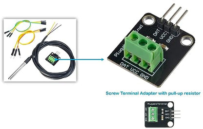 DS18B20 Temperature Sensor for Arduino, ESP32, ESP8266, Raspberry Pi, Waterproof Stainless Steel Probe, 2 Pieces - size: With Adapter