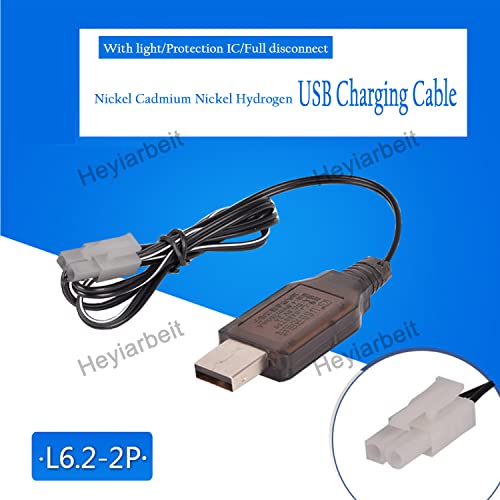 Heyiarbeit L6.2-2P USB Power Charging Cable for RC Car 4.8 V 250mA Ni-MH Ni-CD Battery 2pcs - size: L6.2-2P 2Pcs