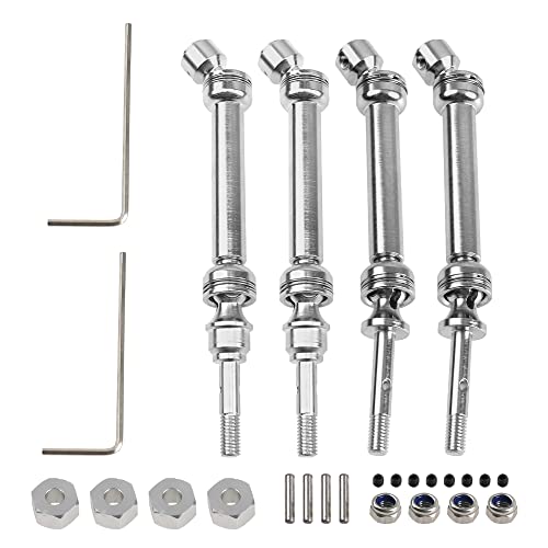 2Pairs ShareGoo Front & Rear Steel Drive Shaft Transmission Axle Compatible with Traxxas Slash 4X4 Nitro Rustler VXL Stampede 4X4 1/10 RC Car Truck (Silver) - color: Silver