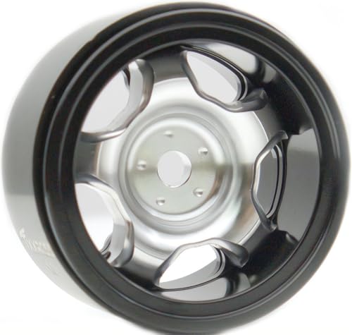 RC 1.0 Beadlock Wheels Offsets -2 Aluminum Rims for AX24 1/18 TRX4M All 1/24 Scale SCX24 Deadbolt RC Crawler Car Wheels Upgrades 4Pc (Silver & Black) - color: Silver & Black