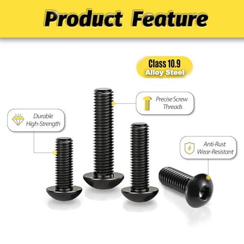 KADRICK 280PCS M5 Screw Kit,Hex Socket Button Head Screws Length 8MM-30MM | M5 Bolts with Nuts Flat & Lock Washers, Class 10.9 Alloy Steel,Black Oxide Finish - size: M5 280Pcs 8-30mm