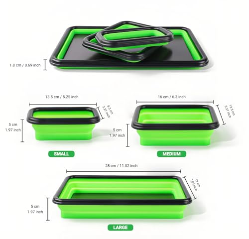 Collapsible Magnetic Parts Tray Set, 3 Sizes, Green - color: Green