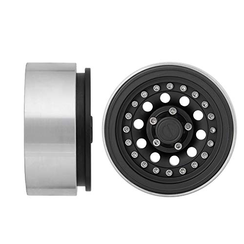 QUE-T 1.9" Pack of 4 Alloy Metal Beadlock Wheel Rims for 1/10 RC Crawler SCX10 90046 D90 Trx4 (Black) - color: Black
