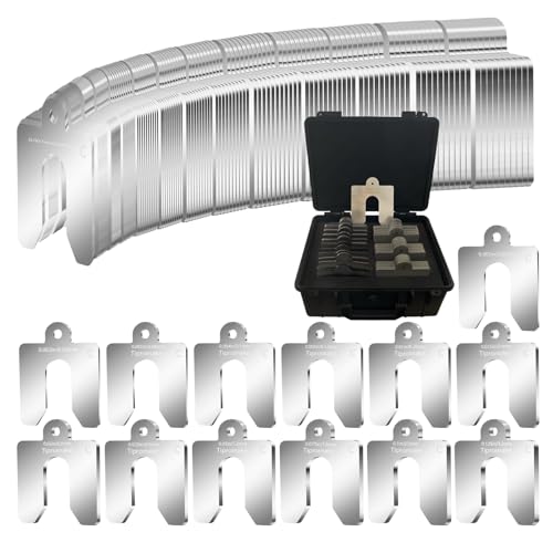 130-Piece Size C 4 x 4 in 304 Stainless Steel Slotted Shim Kit, 13 Gauges | Metal Shims for Leveling, Alignment and Gap Filling, with Laser-Engraved Thickness Marks and Storage Box - size: Size C 4" x 4"