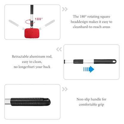 Car Windshield Cleaner Tool, Detachable Car Window Cleaner with Aluminum Extendable Handle & 2 Reusable Cloth Pads, Washable Vehicle Windshield Cleaning Wand for Exterior (Red) - color: Red